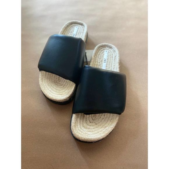 Zara Casual Jute Quilted Sandals Black - Picture 3 of 5